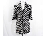 Size 4 Karl Lagerfeld Jacket - 90s Black & White Wool Hip Length Blazer - 1990s Designer Label Made in France - Half Sleeves - Bust 36