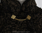 1950s Schiaparelli Fur Cape - Genuine Curly Lamb Waist Length Winter Cape - Rare Designer Collector's Item - 50s Dark Brown Black Outerwear