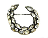 Rhinestone Crescent Pin - 1950s Moon Shaped Brooch - Faceted Clear Rhinestones & Dark Metal - 50s 60s Mid Century C Shape Brooch - 50483