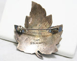 1940s Thai Niello Leaf Pin - Siamese Dancer - Sterling Silver 40s Brooch - Black Enamel - Asian - Eastern - Exotic - WWII Era - 44393