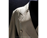 Size 12 Sharkskin Coat by Perry Ellis - Designer 1990s Double Breasted Tan Brown Chameleon Cotton Canvas - Trench Style Overcoat - Bust 42