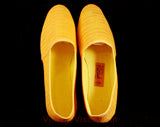 Size 6.5 Yellow Shoes - Casual Tiki Chic Slip On Shoe - 1960s Spring & Summer Flats - Soft Rubber Soles - 60s FunTreads Deadstock - 6 1/2 M