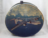 Stetson Airplane Hat Box - 1940s Men's Stetson Flagship Blue Hatbox with Lid and Twill Strap - American Airlines - 40s WWII Era Pilot