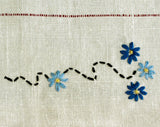 Asian Lanterns Tablecloth - 40s 50s Eastern Garden Origami Lights Embroidery on Square Linen Bridge Table Cloth - Yellow White Blue Pockets