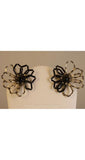 FINAL SALE Airy Black & Silver Beaded Flower Earrings - 1950s Floral Beadwork - Hand-Strung Wire - Rhinestone Accents - NOS Deadstock