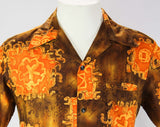 Men's Medium 1960s Hawaiian Shirt - Mens 60s Aloha - Short Sleeve - Brown & Burnt Orange Sand Dollars Print - Summer - Malihini - Chest 42