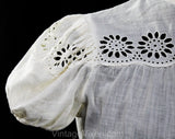 Size 6 1940s Peasant Blouse - Fresh White Cotton Short Sleeved Top with Daisy Eyelet Embroidery - 40s Spring Summer Sheer Shirt - Bust 34