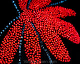 Size 6 Black 1930s Evening Dress with Gorgeous Red Beading - Art Deco Tropical Leaves Beadwork - Late 1920s Early 30s Flapper Party Gown