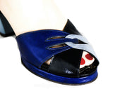 Size 6 1/2 1940s Platform Shoes - Cobalt Blue Leather Peep Toe Pumps with Two Tone Design - 40s WWII Era Deadstock Strappy Shoe - 6.5 Narrow