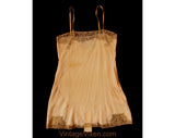 Size 6 1920s Flapper Teddy - Peach Silk Chemise Full Slip with Bandeau Beige Lace Bust - Gorgeous Authentic 20s Lingerie - Buttoned Crotch