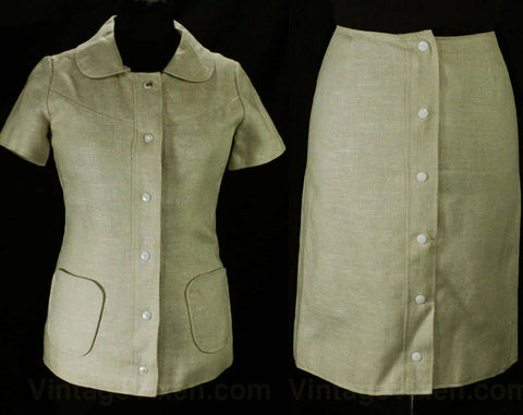 Size 10 Linen Suit - Chic 1960s Natural Neutral Beige Summer Jacket with Skirt - Beautiful Tailoring - 60s Designer Samuel Robert - Bust 36