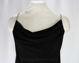 Size 8 Disco Top with Rhinestone Straps - Early 1980s Black Crepe Cowl Neck Shirt - 80s Sleeveless Glitzy Strappy Blouse - Bust 34 to 35