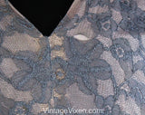 Size 10 Cocktail Dress - As Is 50s Lace Dress with Sequins & Beadwork - Fairytale 1950s Periwinkle Blue Lace Pink Taffeta - Waist 28 - 50771