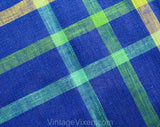 Blue Plaid Tablecloth - Heavy High Quality Blue Chartreuse Green Large Rectangle - Retro 1980s Summer Table Cloth - Large Lattice Stripe