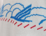 Mens Small Ski Sweater - Retro 70s Piedmont Airlines Men's Pullover - 1970s White Red Blue Wool Knit - Long Sleeve Winter Top - Chest 38
