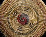 1930s 40s Korean Basket with Lid - Asian Tan Woven Reeds - Yin Yang Style Natural Vegetable Dyes - Eastern Round Container 9 1/2" Diameter
