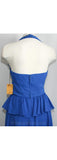 Size 2 Blue Party Dress - Flirty 1970s Cobalt Halter Cocktail with Metallic Trim - 70s Glam - Waist 24 - Deadstock - 185 Dollar Tag - 31534