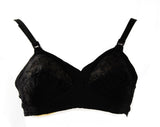 ca. 1963 Perky Black Bra with Floral Embroidery - 34A Modest Coverage Brassiere - Style 1161 Playtex Living - Size 34 A - Bust 34 to 36.5