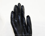 Black Leather Gloves - Size 7 Antique Style Wrist Length Gloves - Pair 1950s Gloves - 50's Classic Ladies Accessories - Stitched Points