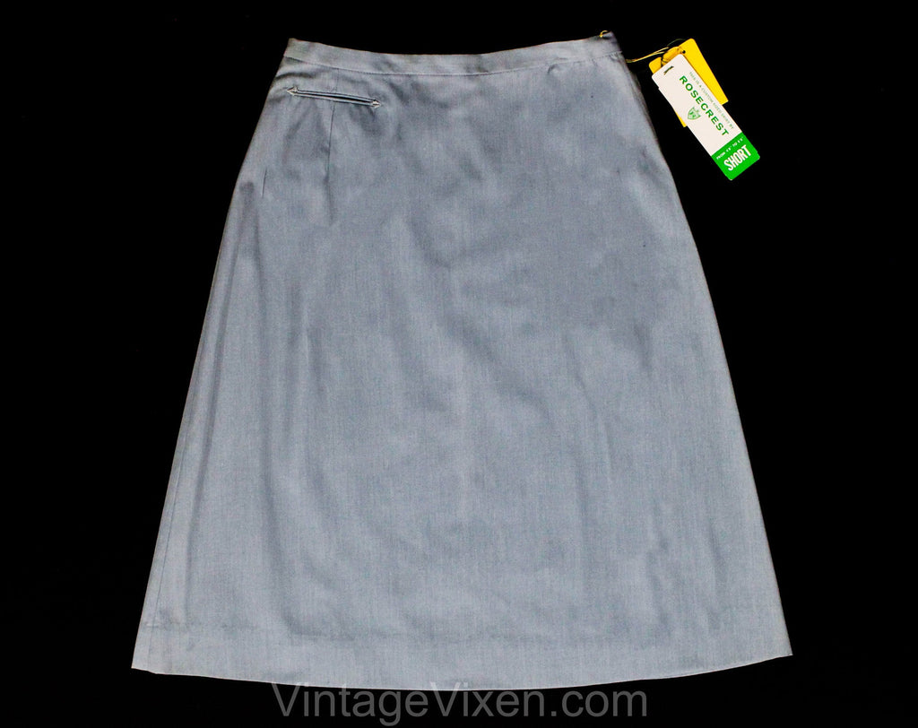 Size 6 1950s Tailored Skirt - 50s 60s Slate Blue Cotton Chambray A-Line Skirt with Welt Pocket - Secretary Chic - Waist 25.5 - Deadstock NWT