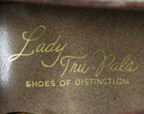 Size 8 Wide Shoes - Never Worn 1960s Deadstock - Brown Leather with Faux Buckle - Neutral 40s Look Shoe with Wedge Heel - 8W - 47716-1