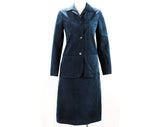 Size 6 Halston Suit - Dark Blue Faux Suede Two Piece - 70s Preppy Designer - Navy Midnight Ultra-Suede Shirt Jacket & Skirt - Waist 26.5