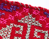 1960s Red Shoulder Bag - Artisan Made Hand Woven Wool Purse - Bohemian 60s Tote with Cross Stitch Pattern - Mint Green Pink Yellow Purple