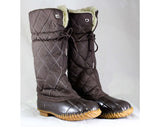 Size 6 Preppy Boots - Brown 60s Quilted Nylon with Rubber Soles & Faux Fur Lining - Chocolate 1960s Sporto Brand Shoes - NOS Deadstock
