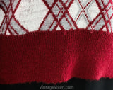 Men's Medium 60s Sweater - Maroon & Gray Plaid Knit - Mod Mens Fall Winter Pullover by Izod - V Neck 1960s Preppie Long Sleeve - Chest 42