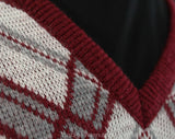 Men's Medium 60s Sweater - Maroon & Gray Plaid Knit - Mod Mens Fall Winter Pullover by Izod - V Neck 1960s Preppie Long Sleeve - Chest 42