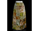 Size 8 Autumn Maxi Skirt - Chic Bohemian Cotton Patchwork Skirt - Golden Tawny Brown Sage Copper Sateen - Ankle Length - Waist 26.5 - 50779