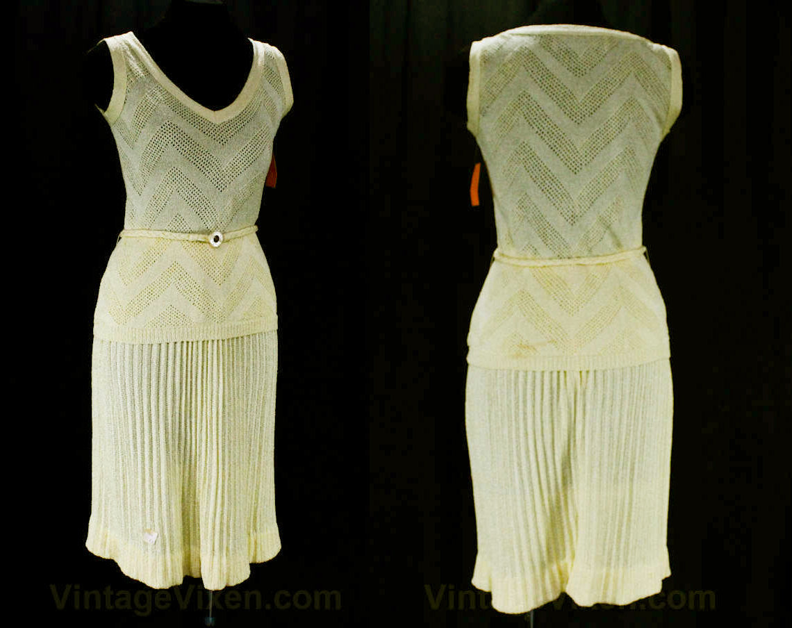 knit flapper dress Size 4 Flapper Dress - 1920s Style Flaxen Yellow Four Pc Set