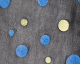 50s Polka Dot Scarf - Black Sheer Chiffon Long Rectangular Wrap - Turquoise Blue & Metallic Gold Rayon - 1950s 1960s Pin-Up Girl Bobby Soxer