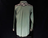 Men's Small 1930s 40s Western Shirt - Sage Green Gabardine & Gray Plaid Mens Top - 30s Autumn Rockabilly Cowboy - Long Sleeve - Chest 38
