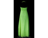 Size 8 Spring Evening Dress - 1960s Halter Gown & Fluttery Jacket - Medium Pistachio Chartreuse Green Chiffon - Bust 35 - 60s Deadstock