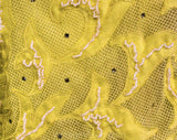 Size 6 Yellow Cocktail Dress - 1950s 60s Silk Fitted Sheath with Fishnet, Beadwork & Rhinestones - Gorgeous 50s Marilyn Hourglass - Waist 26