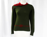 Size 6 Gucci Sweater - 1920s Inspired Flapper Style Designer Knit Top - Winter Spring - Small Sage Green & Cranberry Red Scottish Cashmere