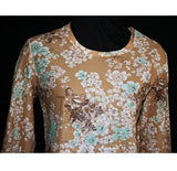 Size 10 Novelty Courtship Print Top - 1970s Taupe Jersey Shirt & Kerchief - Classic Simple Casual Blouse - Deadstock - Bust 36 - 30799-2