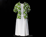 Size 10 1960s Summer Suit Set - Lime Green Plaid Jacket & White Linen-Look Rayon Dress - 60s Spring Office Wear - NWT Deadstock - Bust 36