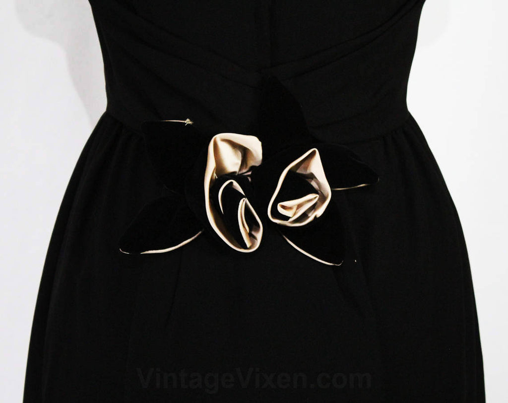 Size 2 Black Evening Dress - 60s Audrey Formal Gown with Velveteen & F Vintage Vixen Clothing Size 2 Black Evening Dress - 60s Audrey Formal Gown with Velveteen & F Vintage Vixen Clothing