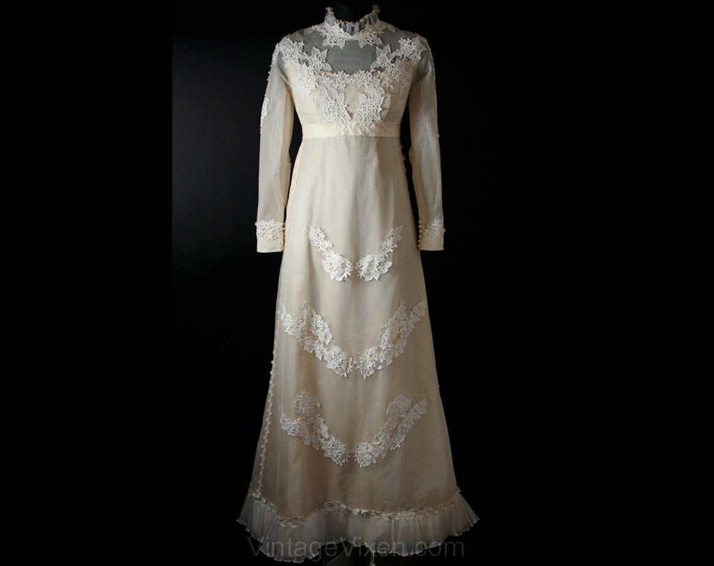 Size 4 Wedding Dress - Gibson Girl Style Ecru Net Bridal Gown with Convertible Train - Small Antique Style Dress - NOS - Bust 32.5 - 34146