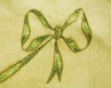 Antique Daisy Textile - Art Nouveau 1900s Edwardian Bride's Basket in Hand Embroidery - Garland Ribbon Bows - Neutral Ecru White Blue Green