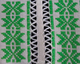 Spring Green & White Blanket - Very Soft Woven Rayon Blend Throw with Fringe - Southwestern Style Textile Tablecloth - Nearly Square 50+"