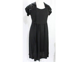 Size 8 1930s Maternity Dress - Black Rayon Crepe & Sequins Soutache - Short Sleeve Authentic 30s Cocktail - Dressing For Two Label - Bust 35