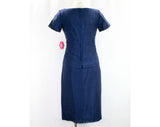 Size 4 Perfect Condition 1960s Navy Blue Silk Dress - Short Sleeved - Fitted - Square Neckline - Made in 1964 - NWT Deadstock - Hip 34.5