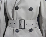 Pierre Cardin Men's Trench Coat - Size XS or Ladies 8 - Classic Tan 1980s Designer Overcoat with Logo Buttons - Paris Spy Style - Chest 36