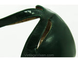 Size 8 1940s Green Shoes - 40s Peep Toe Heel with Sexy Ankle Strap - Emerald Hunter Forest - 8A Narrow Width Swing Era Pumps - NOS Deadstock