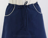 Size 10 Navy Sport Skirt - 1960s Dark Blue Large Size Sporty 1960s A-Line Casual - White Piping & Drawstring - NOS Deadstock - Waist 31.5