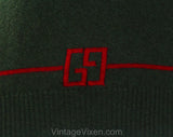 Size 6 Gucci Sweater - 1920s Inspired Flapper Style Designer Knit Top - Winter Spring - Small Sage Green & Cranberry Red Scottish Cashmere