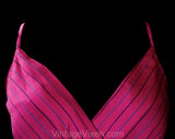 Size 8 Sexy Raspberry Pant Outfit - 1980s Pinstriped Rayon Summer Jumpsuit - Teal Navy Blue Pink Striped Decollete Romper - NWT Deadstock
